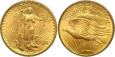  1908 $20 St. Gaudens. No motto. PCGS graded MS-65+. Nicely toned and very choice. In a new sec ...