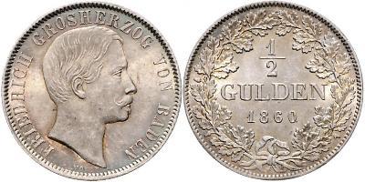 1/2 Gulden Grand Duchy of Baden (1806-1918) Silber Friedrich I. (Baden, Großherzog) (1826 - 1907)
