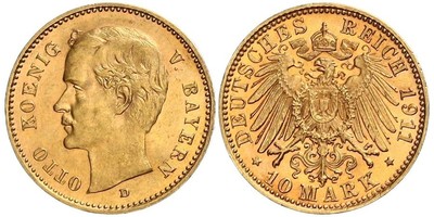Bayern, Otto 10 Mark 1911 D. Jaeger 201. GOLD. Vorzüglich