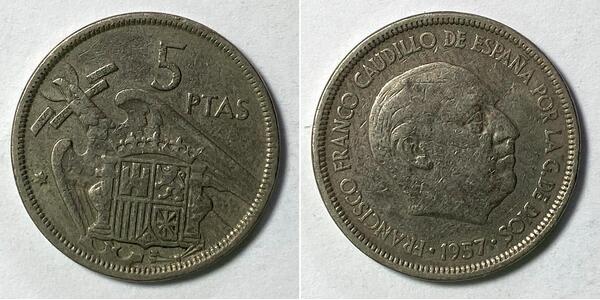 Spain | 5 Pesetas | 1957